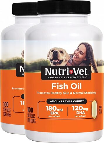 مكملات زيت السمك Nutri-Vet للكلاب - مكمل أوميغا 3 للبشرة والمعطف - بشرة الكلاب الجافة ودعم تساقط شعر الكلاب - 100 كبسولة هلامية طرية in Kuwait