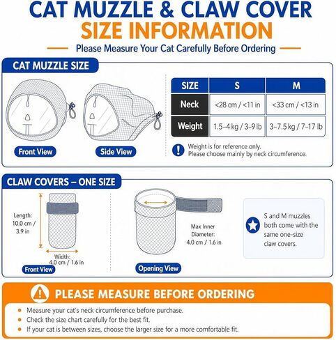 Cat Muzzle - Adjustable Anti-Bite Head Cover, Breathable Cat Grooming Helmet Mask with 4 Anti-Scratch Claw Covers for Nail Trimming, Injections & Bathing in Saudi Arabia