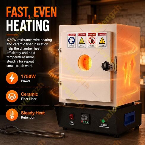 Jewelry Casting Burnout Furnace, 1500w Electric Kiln with Viewing Window, 1150°C Pid Muffle Oven for Wax Burnout, Small Molds, Ceramic Firing, Dental Lab, Home Studio Use in Kuwait