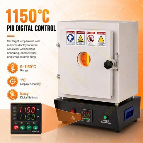 Jewelry Casting Burnout Furnace, 1500w Electric Kiln with Viewing Window, 1150°C Pid Muffle Oven for Wax Burnout, Small Molds, Ceramic Firing, Dental Lab, Home Studio Use in Kuwait