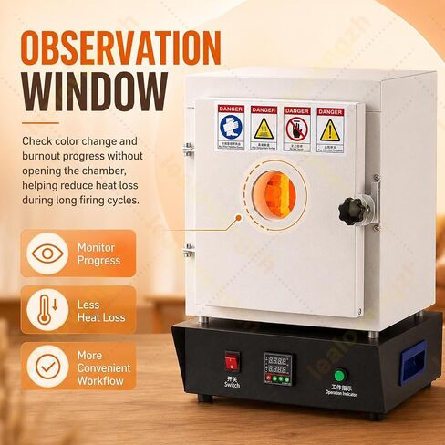 Jewelry Casting Burnout Furnace, 1500w Electric Kiln with Viewing Window, 1150°C Pid Muffle Oven for Wax Burnout, Small Molds, Ceramic Firing, Dental Lab, Home Studio Use in Kuwait