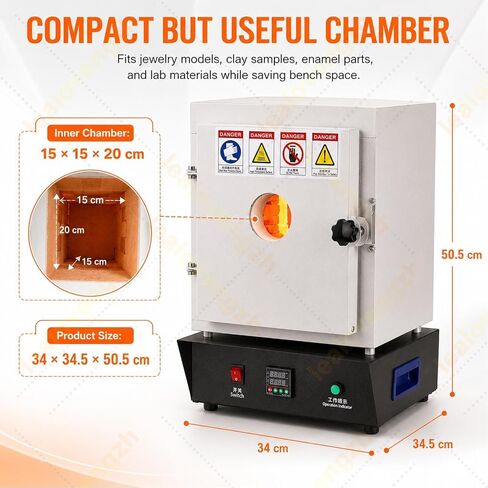 Jewelry Casting Burnout Furnace, 1500w Electric Kiln with Viewing Window, 1150°C Pid Muffle Oven for Wax Burnout, Small Molds, Ceramic Firing, Dental Lab, Home Studio Use in Kuwait