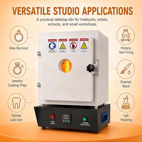Jewelry Casting Burnout Furnace, 1500w Electric Kiln with Viewing Window, 1150°C Pid Muffle Oven for Wax Burnout, Small Molds, Ceramic Firing, Dental Lab, Home Studio Use in Kuwait
