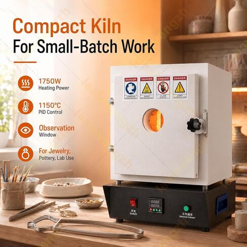 Jewelry Casting Burnout Furnace, 1500w Electric Kiln with Viewing Window, 1150°C Pid Muffle Oven for Wax Burnout, Small Molds, Ceramic Firing, Dental Lab, Home Studio Use in Kuwait
