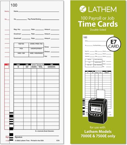 Lathem E79-100 Double-sided Time Cards, Pack of 100; Compatible with the Lathem 7000E and 7500E Time Clocks in Kuwait