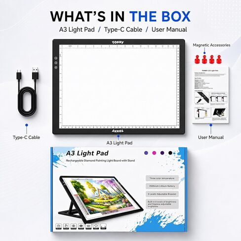 Rechargeable A3 Light Table for Diamond Painting with 8 Adjustable Stand in Kuwait