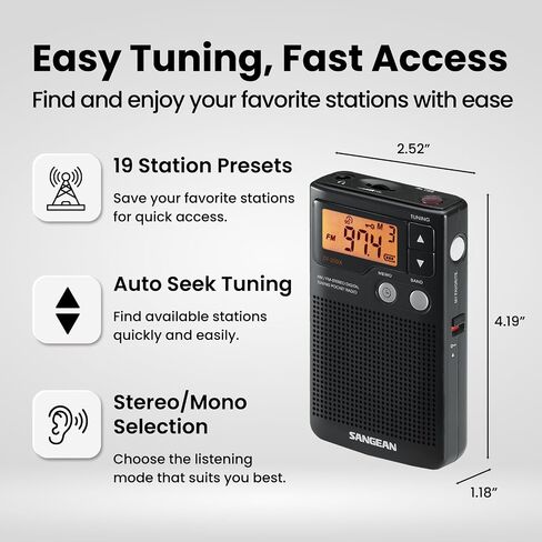 Sangean DT-200X FM-Stereo/AM Digital Tuning Pocket Radio Black in Saudi Arabia