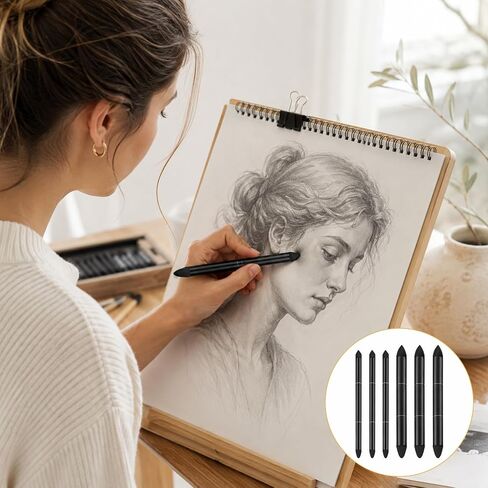 6 Pcs Oil Pastel Blending Tools for Drawing, Dual Tip Reusable Sketch Rubbing Sponge Pen Soft Sponge Brush Washable Blending Stumps for Artist Professional Drawing(Pointed and Round) in Kuwait