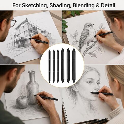 6 Pcs Oil Pastel Blending Tools for Drawing, Dual Tip Reusable Sketch Rubbing Sponge Pen Soft Sponge Brush Washable Blending Stumps for Artist Professional Drawing(Pointed and Round) in Kuwait