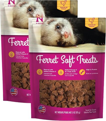 N-Bone Ferret Soft Treats, Chicken Flavor, Natural Soft Chew Treats for Ferrets, Delicious Everyday Snacks & Training Rewards, Made in USA, 3 oz in Kuwait