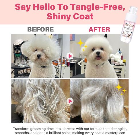 Dog Detangler & Dematting Spray - Leave-in Conditioner, Classic Powdery Scent | Infused with Coconut Oil, Jojoba Oil, and Squalane for Easy, Tangle-Free Grooming - 3.38 fl. oz in Saudi Arabia