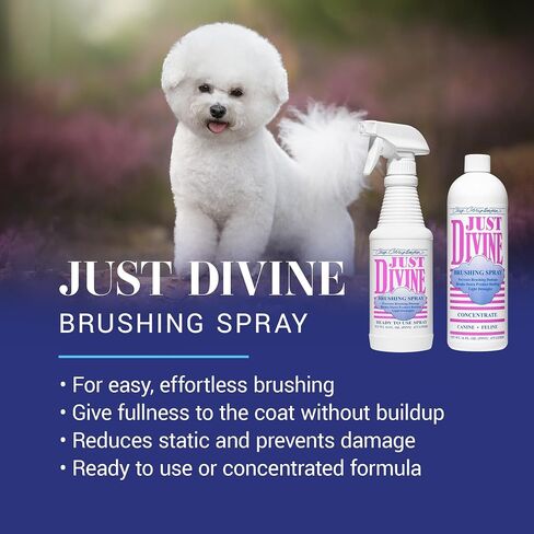 Chris Christensen Just Divine Dog Brushing Spray, Groom Like a Professional, Prevents Brushing Damage, Light Detangler, Ready to Use, All Coat Types, Made in USA, 16oz in Kuwait