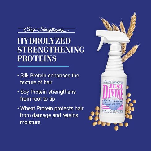 Chris Christensen Just Divine Dog Brushing Spray, Groom Like a Professional, Prevents Brushing Damage, Light Detangler, Ready to Use, All Coat Types, Made in USA, 16oz in Kuwait