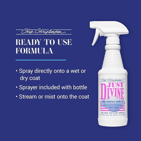 Chris Christensen Just Divine Dog Brushing Spray, Groom Like a Professional, Prevents Brushing Damage, Light Detangler, Ready to Use, All Coat Types, Made in USA, 16oz in Kuwait