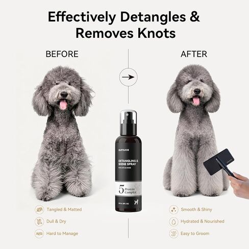 aumuca Dog Detangling & Shine Spray - بلسم يترك على الشعر ورذاذ إزالة اللمعان لرسومات الشعار المبتكرة والقطط والخيول بدون تراكم | 5- مركب البروتين للإصلاح العميق وتعزيز اللمعان | 8 أونصة سائلة (ميدوفوم) in Kuwait