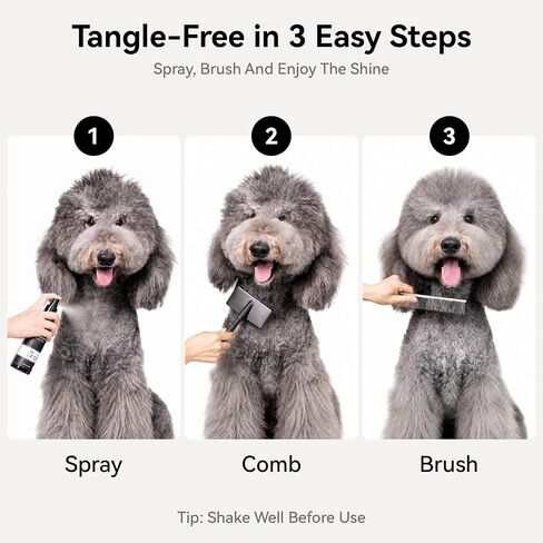 aumuca Dog Detangling & Shine Spray - بلسم يترك على الشعر ورذاذ إزالة اللمعان لرسومات الشعار المبتكرة والقطط والخيول بدون تراكم | 5- مركب البروتين للإصلاح العميق وتعزيز اللمعان | 8 أونصة سائلة (ميدوفوم) in Kuwait
