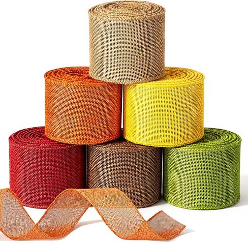 6 Rolls Fall Burlap Ribbon, 30 Yards, 2.5 in Wired Edge, Pumpkin Plaid in Kuwait