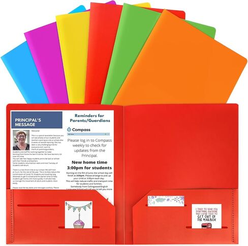 6 Pack Plastic Folders with Pockets, Multiple Color Heavy Duty 2 Pocket Letter Size Folders Business Card Holder for School Office in Kuwait