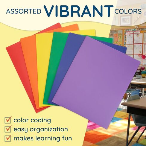 6 Pack Multicolor Plastic Two Pocket Folders, Plastic Folders with 2 Pockets and Business Card Slot, 2 Pocket Plastic Folders for School, Home, and Work, 6 Pack Plastic Folders in Kuwait