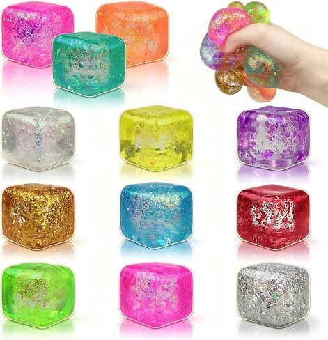Jofan 12 Pack Squishy Stress Cube Stress Balls Sensory Fidget Toys for Adults Kids Stress Relief Party Favors Birthday Gifts in Kuwait