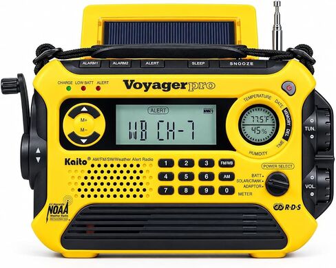 Kaito Voyager Pro KA600 Digital Solar Dynamo Crank Wind Up AM/FM/LW/SW & NOAA Weather Emergency Radio with Alert, RDS & Smart Phone Charger, Yellow in Kuwait