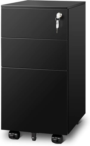 DEVAISE 3 Drawer Vertical File Cabinet with Lock, Under Desk Mobile Metal Filing Cabinet for Home Office Fit Legal/Letter/A4 File, Fully Assembled Except Wheels, White in Kuwait
