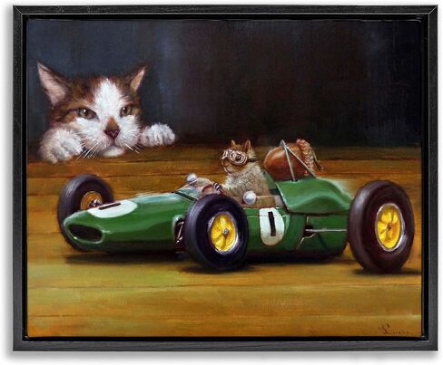 Stupell Industries Funny Squirrel in Race Car Black Framed Floater Canvas Wall Art Design by Lucia Heffernan in Kuwait