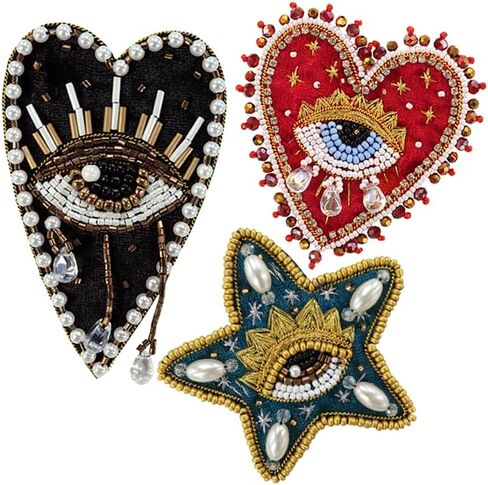 3Styles Evil Eyes Heart Beaded Patches Rhinestone Applique Patches Evil Eyes Sequin Applique Sew on Love Patch with Pearls Handmade Crystal Heart Appliques for Clothes Jeans Jackets Bag Shoes (NO.3) in Kuwait