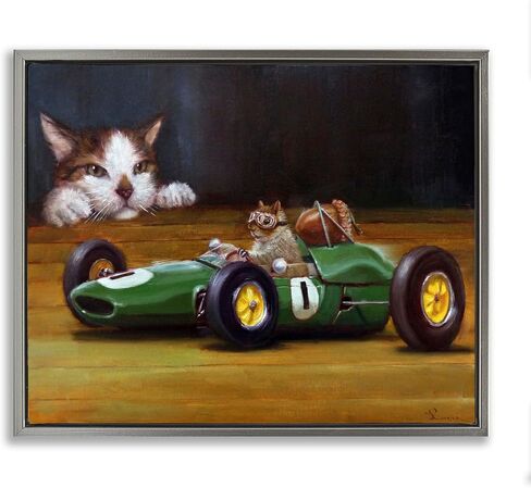 Stupell Industries Funny Squirrel in Race Car Gray Framed Floater Canvas Wall Art Design by Lucia Heffernan in Kuwait