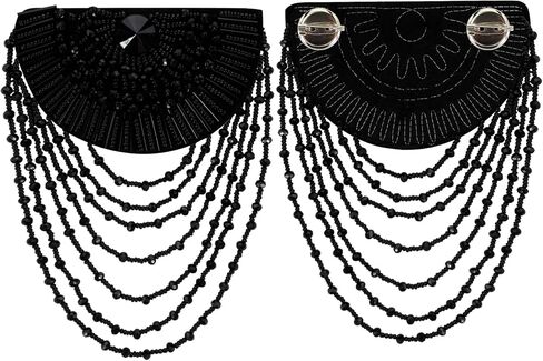 Beading Epaulettes Shouler Tassel Fringe Shoulder Patches Suit Epauletter Blazer Badge Jewelry Brooch with Pin Back for Stage Outfit Gown 2 Pieces (Black) in Saudi Arabia