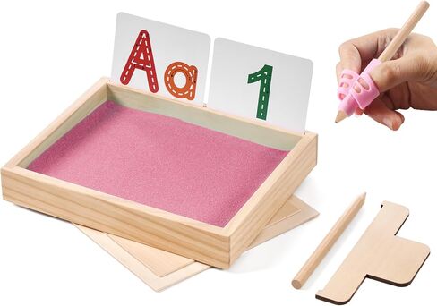 Montessori Sand Tray for Kids, Writing Play with Lid and Cards in Kuwait
