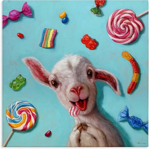 Stupell Industries Happy Sheep with Candy Canvas Wall Art Design by Lucia Heffernan in Kuwait