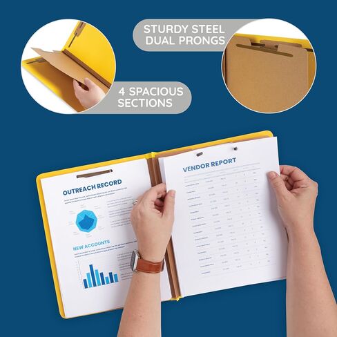 10 Blue Summit Supplies Classification Folders, 1-Divider, Letter Size, Yellow, with 2 Inch Tyvek Expansions, Durable 2 Prong Design for Organizing Standard Medical Files & Office Reports, 10 Pack in Kuwait
