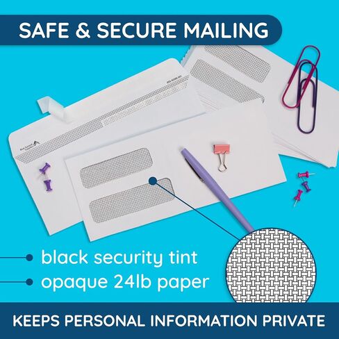 500 No. 10 Self Seal Double Window Security Envelopes - Perfect Size for Multiple Business Statements, Quickbooks Invoices, and Return Envelopes - Number 10 Size 4 1/8 Inch X 9 ½ Inch in Kuwait