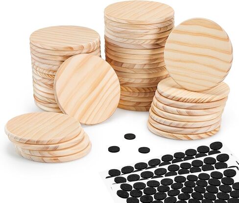 46Pcs Unfinished Wood Coasters-4" Unfinished Natural Wood Slices for Crafts Round with Non-Slip for Wedding Decoration/Blank Coasters Wood Kit DIY Architectural Models Drawing Painting Wood Engraving in Kuwait