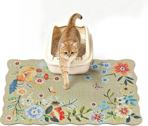 Cat Litter Mat,24"x16" Small Cute Litter Box Mat,Traps 100% Litter in Kuwait