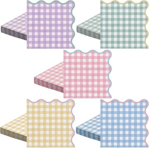 Party Paper Napkins, Scalloped Pastel Carnival Mix Luncheon Napkins, 3 Designs, 3-Ply, 100-Sheets, 6.5 x 6.5 Inches in Kuwait