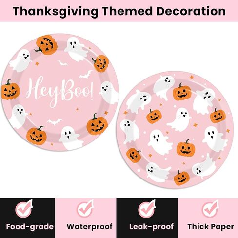 Halloween Paper Plates and Napkins, 144Pcs Pink Ghost Plates and Napkins Cute Boo Ghost Tableware Set for Halloween Birthday Party Decorations Boo Baby Shower Party Supplies in Kuwait