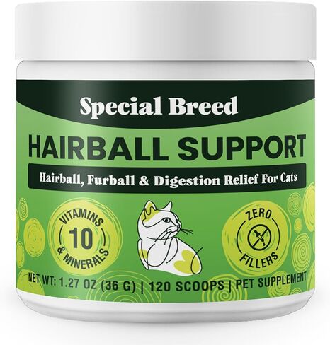 Special Breed Hairball Support for Cats - 10 Super Ingredients for Hairball Relief, Digestive Support & Healthy Skin - No Fillers - Psyllium, Pumpkin, Omega-3s & More - 120 Scoops in Saudi Arabia