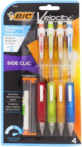 BIC Velocity Side Clic Mechanical Pencil, Medium Point (0.5mm), Black, Soft Comfortable Grip, 4-Count in Kuwait