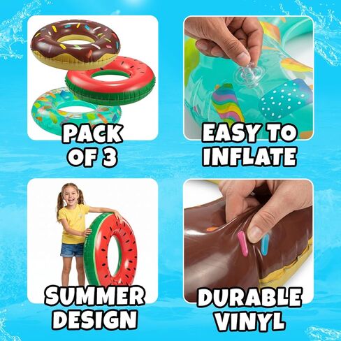 Kids Inflatable Pool Floats (3-Pack) Swim Rings for Pool & Beach Fun in Kuwait
