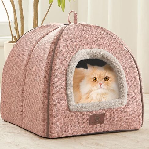Cat Beds for Indoor Cats, 2-in-1 Cat Bed Cave with Anti-Slip Bottom, Cozy Cats House Tent Suitable for All Seasons, for Small & Medium-Sized Pets Pink(M:15X15X15Inch) in Saudi Arabia