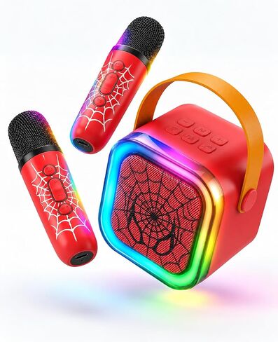 Kids Karaoke Machine, Mini Karaoke Machine for Kids with 2 Wireless Microphones & LED Lights, Karaoke Set for Children,Ideal Gift for Birthday Christmas Family Party in Saudi Arabia