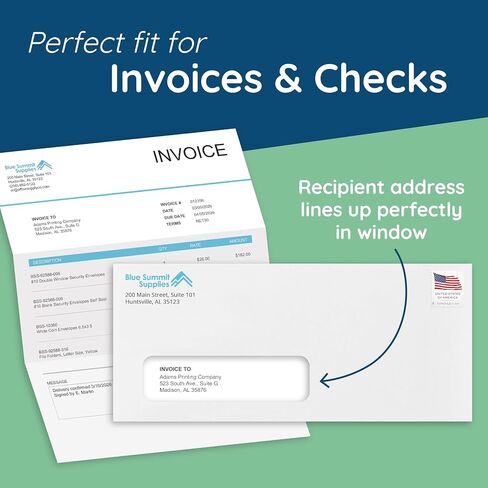500#9 Single Window Security Envelopes, Thick Gummed Seal, Designed for Secure Mailing of Payroll Checks, QuickBooks Invoices, Return Mail, and Business Statements - 3 7/8 x 8 7/8 in Kuwait