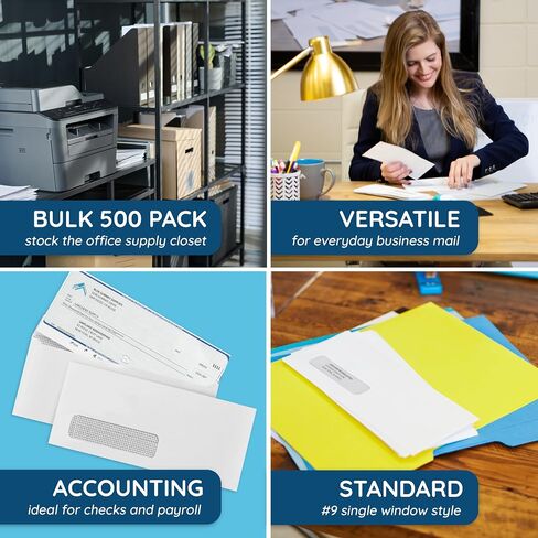 500#9 Single Window Security Envelopes, Thick Gummed Seal, Designed for Secure Mailing of Payroll Checks, QuickBooks Invoices, Return Mail, and Business Statements - 3 7/8 x 8 7/8 in Kuwait