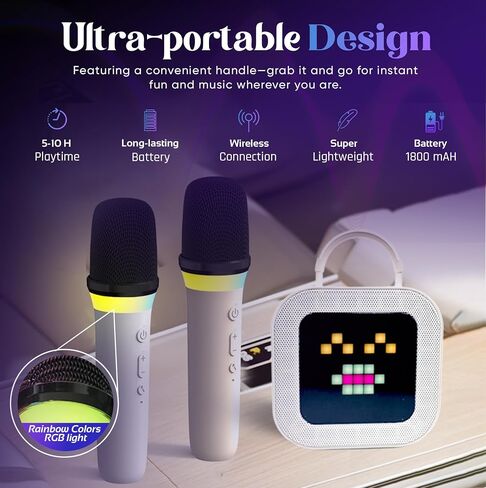 mini kids karaoke machine with 2 wireless mics, voice changer & Led secreen in Kuwait