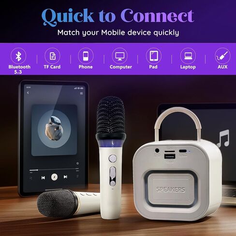mini kids karaoke machine with 2 wireless mics, voice changer & Led secreen in Kuwait