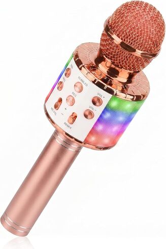 ShinePick Karaoke Microphone, 4 in 1 Wireless Microphone with LED Lights Handheld Portable Karaoke Machine, Home KTV Player, Compatible with Android & iOS Devices(Black) in Kuwait