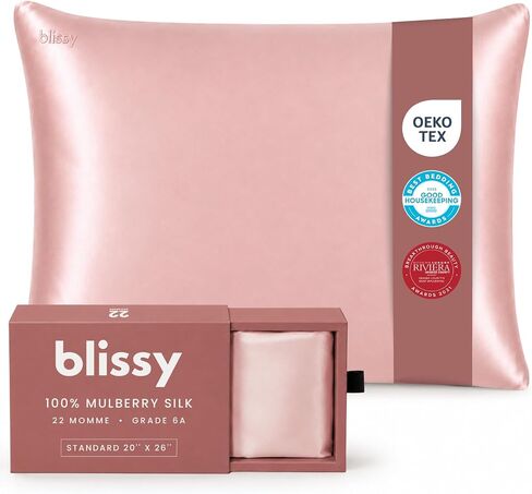 Blissy Silk Pillowcase - 100% Pure Mulberry Silk - 22 Momme 6A High-Grade Fibers - Silk Pillow Cover for Hair & Skin - Regular, Queen & King (Plum, Standard) in Saudi Arabia
