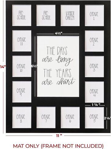 All Things For Mom School Days Picture Mat with Multiple Openings - School Years Photo Collage - No Frame - 2 Pre-School & Kindergarten to (15 Photos, 2PreK - 12th, Black Mat) in Kuwait